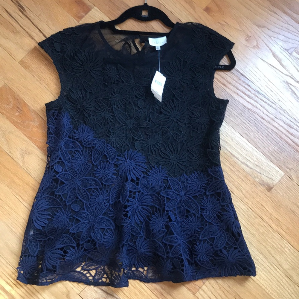 Anthropologie black & blue lace peplum top